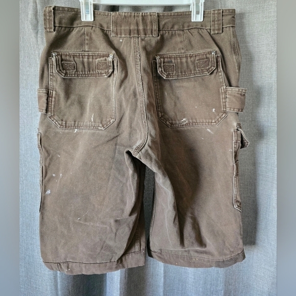 Duluth Trading Heavy Canvas Carperter Cargo Shorts Brown Distressed Size 38X32 - Picture 3 of 4